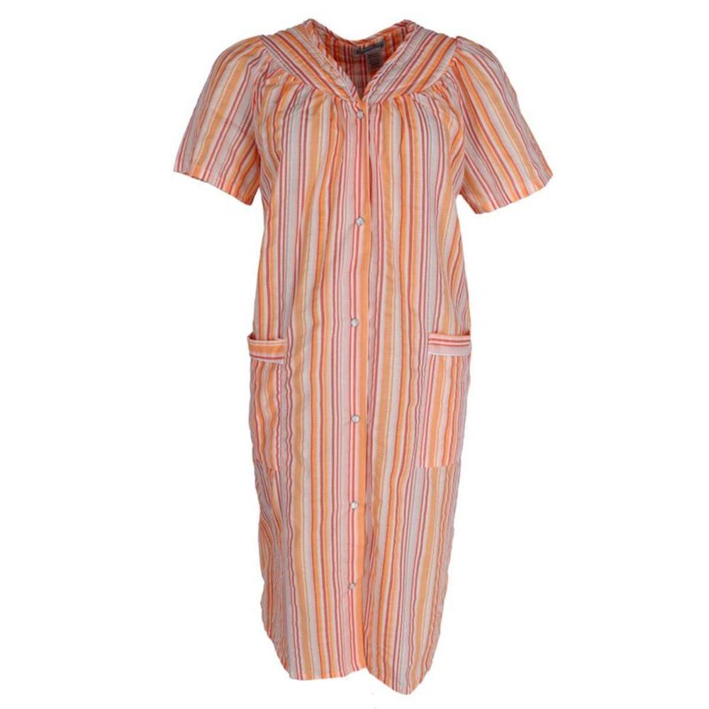 Elegant Emily Women's Snap Front Striped Duster Gown